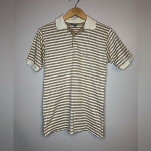 Vintage Le Tigré Striped Polo Shirt Small Tan White‎ Made USA